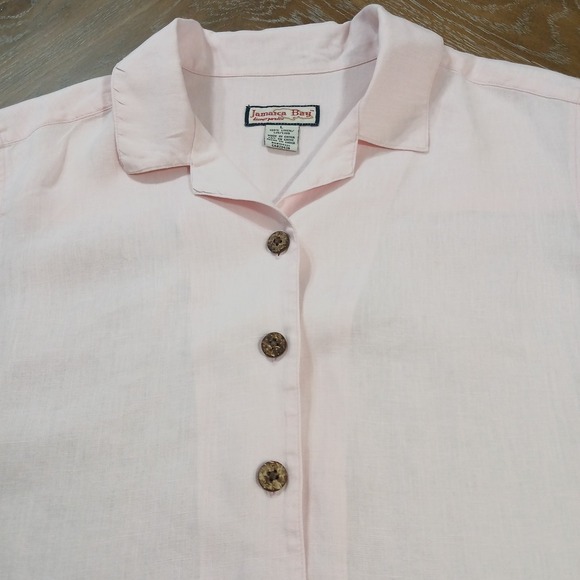Jamaica Bay Women Shirt 100% Linen Sz L Button Up Short Sleeve Pale Pink - Picture 2 of 12